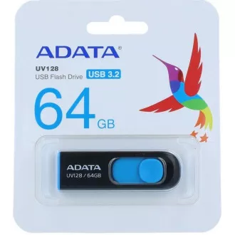 ADATA Flash 64GB UV128, USB 3.1 Dash Drive (R:90/W:40 MB/s) čierna/modrá ADATA Flash 64GB UV128, USB 3.1 Dash Drive (R:90/W:40 MB/s) čierna/modrá