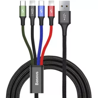 Baseus rýchly nabíjací / dátový kábel 4v1 2* Lightning + USB-C + Micro USB 3, 5A 1, 2m, čierna Baseus rýchly nabíjací / dátový kábel 4v1 2* Lightning + USB-C + Micro USB 3, 5A 1, 2m, čierna