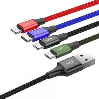 Baseus rýchly nabíjací / dátový kábel 4v1 2* Lightning + USB-C + Micro USB 3, 5A 1, 2m, čierna Baseus rýchly nabíjací / dátový kábel 4v1 2* Lightning + USB-C + Micro USB 3, 5A 1, 2m, čierna