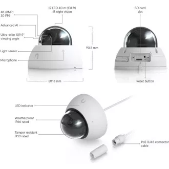 UBNT UVC-AI-Dom-W - AI Dome PoE kamera, 8MP, biela