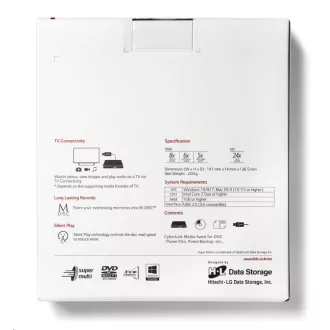 HITACHI LG - externá mechanika DVD-W/CD-RW/DVD±R/±RW/RAM GP57EW40, Slim, White, box+SW