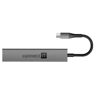 CONNECT IT USB-C húb, 2x USB-A, 1x USB-C, 1x SD karta, 1x MicroSD karta, sivá