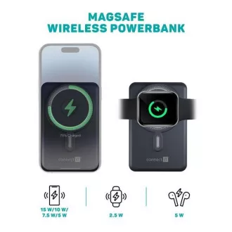 CONNECT IT Powerbanka TravelCharge, MagSafe, 10000mAh, USB-C, Lightning, Šedá