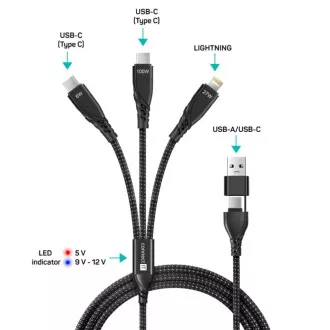 CONNECT IT Nabíjací kábel Wirez 6v1, USB-C/USB, Lightning + 2x USB-C, 1.25m, čierna