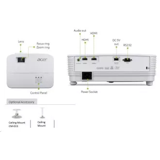 ACER Projektor X1526, DLP 3D, 1080p (1920x1080) FHD, 4000 ANSI, 13000:1, HDMI, repro 1x3W, 2.4Kg, LumiSense, ColorBoost