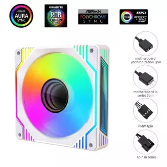1stCOOL Ventilátor AURA EVO Mirror ARGB PWM, 120mm, biela