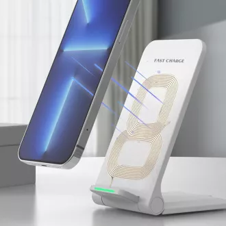 1stCOOL bezdrôtová QI nabíjačka H18, skladací stojan, USB-C, biela