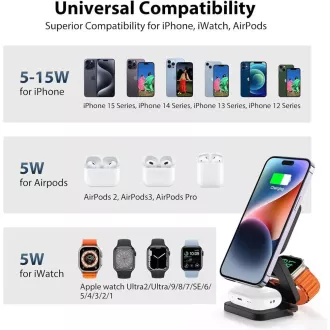 1stCOOL bezdrôtová skladacia QI nabíjačka 3v1, MagSafe, USB-C, biela