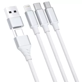 3mk nabíjací kábel - Hyper Cable 3in1 A/C to C/Micro/Lightning 1.5m, biela