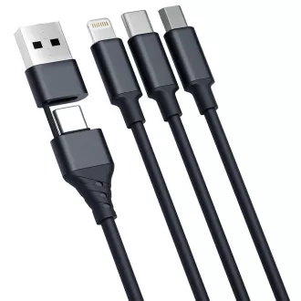 3mk nabíjací kábel - Hyper Cable 3in1 A/C to C/Micro/Lightning 1.5m, čierna