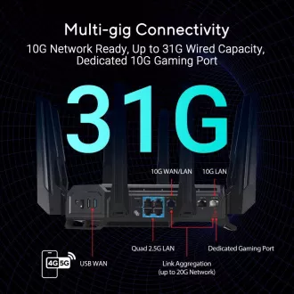 ASUS Herný Router ROG Rapture GT-BE19000, 3-pásmový WiFi7 Router, 2x WAN, 4x LAN, AiMesh ASUS Herný Router ROG Rapture GT-BE19000, 3-pásmový WiFi7 Router, 2x WAN, 4x LAN, AiMesh