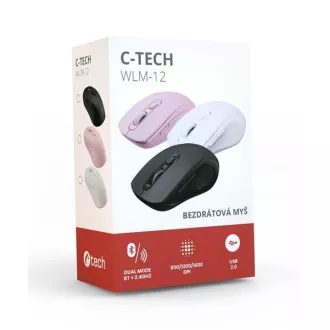 C-TECH myš Dual mode WLM-12BK, bezdrôtová, 1600DPI, 6 tlačidiel, čierna, USB nano receiver