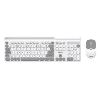C-TECH klávesnica s myšou WLKMC-05W, Bezdrôtový set 2.4GHz, CZ, Biela