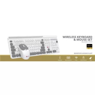 C-TECH klávesnica s myšou WLKMC-05W, Bezdrôtový set 2.4GHz, CZ, Biela