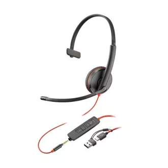 Poly Blackwire 3215 náhlavná súprava, 3.5 mm jack + USB-C/A adaptér, mono