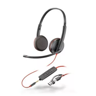 Poly Blackwire 3225 náhlavná súprava, 3.5 mm jack + USB-C/A adaptér, stereo