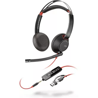 Poly Blackwire 5220 náhlavná súprava, 3.5 mm jack + USB-C/A adaptér, stereo