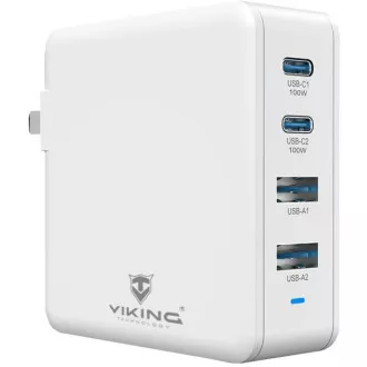 Viking nabíjačka USB GaN 100W, podpora PD3.0 a QC4+, biela