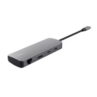 TRUST Dokovacia stanica DALYX USB-C, 8v1, HDMI, RJ45, 2xUSB-C, 2xUSB-A, microSD/SD karta, šedá