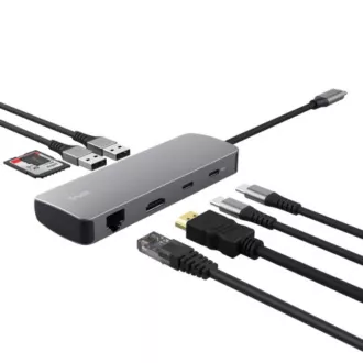 TRUST Dokovacia stanica DALYX USB-C, 8v1, HDMI, RJ45, 2xUSB-C, 2xUSB-A, microSD/SD karta, šedá