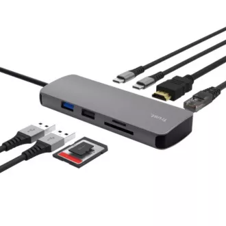 TRUST Dokovacia stanica DALYX USB-C, 8v1, HDMI, RJ45, 2xUSB-C, 2xUSB-A, microSD/SD karta, šedá