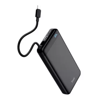 TRUST Powerbanka Fiera, 20000 mAh, S káblom, 2x USB-C, čierna