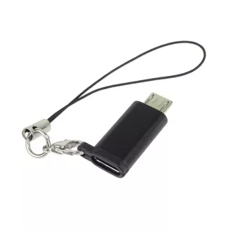 PremiumCord Adaptér USB-C konektor female - USB 2.0 Micro-B/male, čierny s očkom na zavesenie