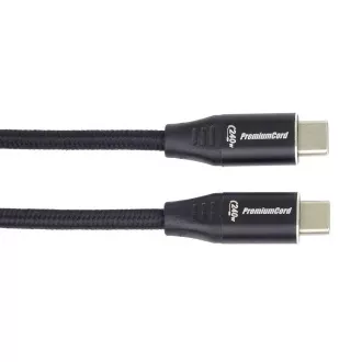 PREMIUMCORD Kábel USB-C M/M, 240W 480Mbps čierny bavlnený oplet, 1m