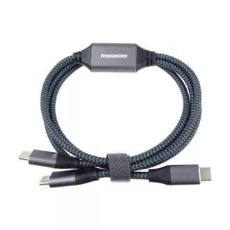 PREMIUMCORD Nabíjací kábel USB-C, 2xUSB-C na USB-C, 100W, 1m, čierna
