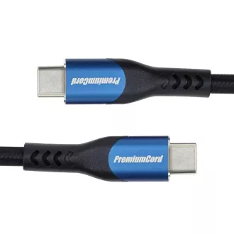 PremiumCord USB-C kábel (USB 3.2 GEN 2x2, 5A, 100W, 20Gbit/s) 0, 5m, bavlnený oplet