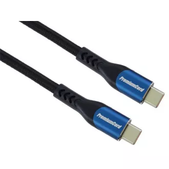PremiumCord USB-C kábel (USB 3.2 GEN 2x2, 5A, 100W, 20Gbit/s) 1m, bavlnený oplet