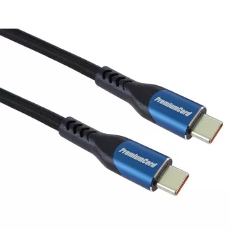 PremiumCord USB-C kábel (USB 3.2 GEN 2x2, 5A, 100W, 20Gbit/s) 1, 5m, bavlnený oplet
