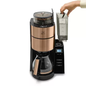 Melitta AromaFresh 1021-04 kávovar s mlynčekom, prekvapkávač, sklenená kanvica, 1180 W, displej, medený