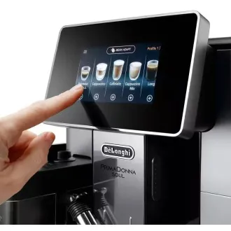 DeLonghi PrimaDonna Soul ECAM 610.55.SB automatický kávovar, 1450 W, 19 bar, vstavaný mlynček, šikovný, mliečny systém