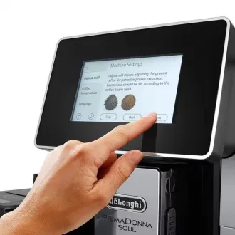DeLonghi PrimaDonna Soul ECAM 610.55.SB automatický kávovar, 1450 W, 19 bar, vstavaný mlynček, šikovný, mliečny systém