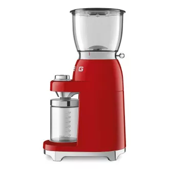 Smeg CGF11RDEU mlynček na kávu, 150 W, nastaviteľná hrubosť, nerezový mlynček, nádoba z tritánu, červený