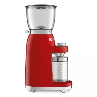 Smeg CGF11RDEU mlynček na kávu, 150 W, nastaviteľná hrubosť, nerezový mlynček, nádoba z tritánu, červený