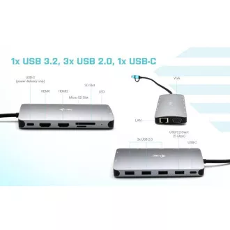 i-tec USB 3.0 USB-C/Thunderbolt 3x Display Metal Nano Dock with LAN, PD 100 W
