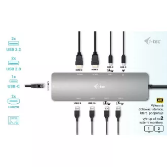 i-tec USB-C Metal Nano 2x HDMI Docking Station, PD 100W