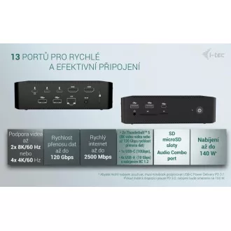 i-tec Thunderbolt 5 Quattro Display Docking Station, Power Delivery 140W
