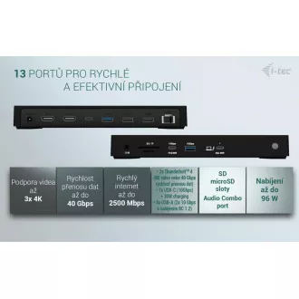 i-tec Thunderbolt4 3x Display Docking Station, Power Delivery 96W