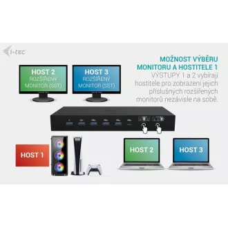 i-tec USB-C KVM Docking station pre 3 Hosts, Dual Display, Power Delivery 1x 92W/2x 65W