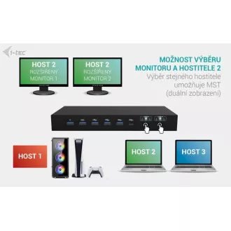 i-tec USB-C KVM Docking station pre 3 Hosts, Dual Display, Power Delivery 1x 92W/2x 65W
