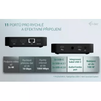 i-tec USB-C Dual HDMI Docking Station, Power Delivery 100W