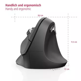 Hama vertikálna ergonomická bezdrôtová myš EMW-500, 6 tlačidiel, čierna