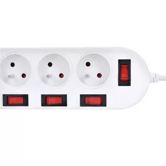 Solight predlžovací prívod, 5 zásuviek, biely, 6x vypínač, 2m