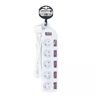 Solight predlžovací prívod, 5 zásuviek, biely, 6x vypínač, 2m