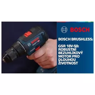 BOSCH GSR 18V-50, akumulátorový vŕtací skrutkovač, 0 – 460 / 0 – 1.800 ot/min, 10 mm