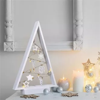 Solight LED drevený vianočný stromček s ozdobami, 15LED, prírodné drevo, 37cm, 2x AA Solight LED drevený vianočný stromček s ozdobami, 15LED, prírodné drevo, 37cm, 2x AA
