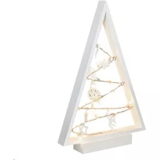 Solight LED drevený vianočný stromček s ozdobami, 15LED, prírodné drevo, 37cm, 2x AA